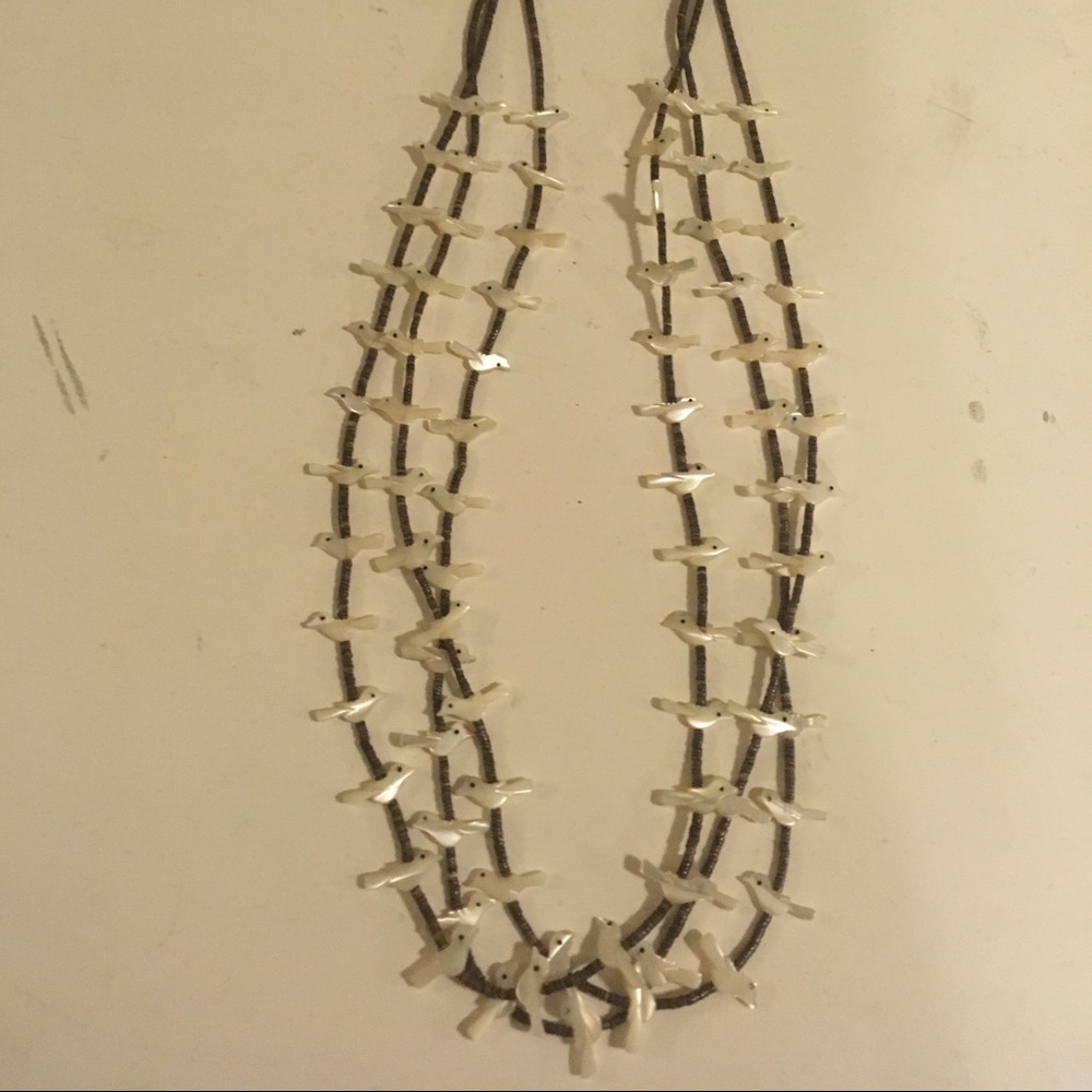 Zuni 3 strand carved bird necklace.  Authentic